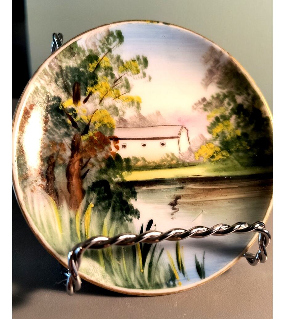 905.  Small Vintage Ceramic Plate Japanese Landscape Hand Painted